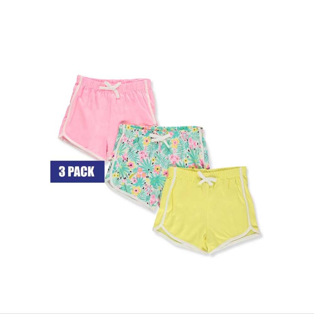 Dreamstar Girls' 3-Pack Varsity Shorts - pink/mint/yellow
